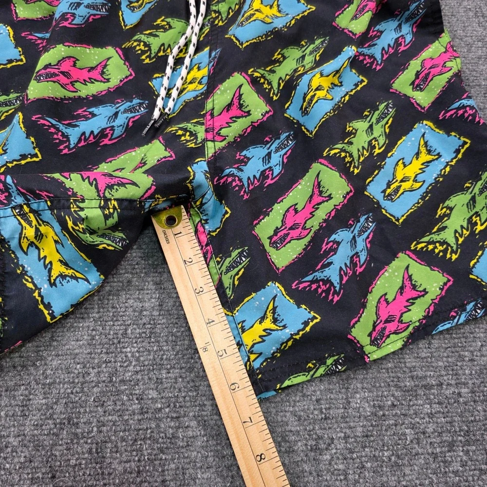 Maui and Sons Shark Board Shorts Swim Trunks 90s Vintage Neon Mens‎ L